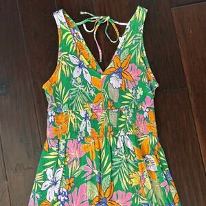 Easel Los Angeles Size L sleeveless maxi dress Orange Green floral elastic waist